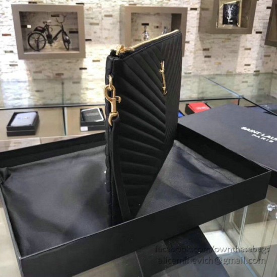 Riproduzione Fedele Pochette Saint Laurent nera con hardware oro imitazioni Replica Alta Qualità Pochette Saint Laurent nera con hardware oro