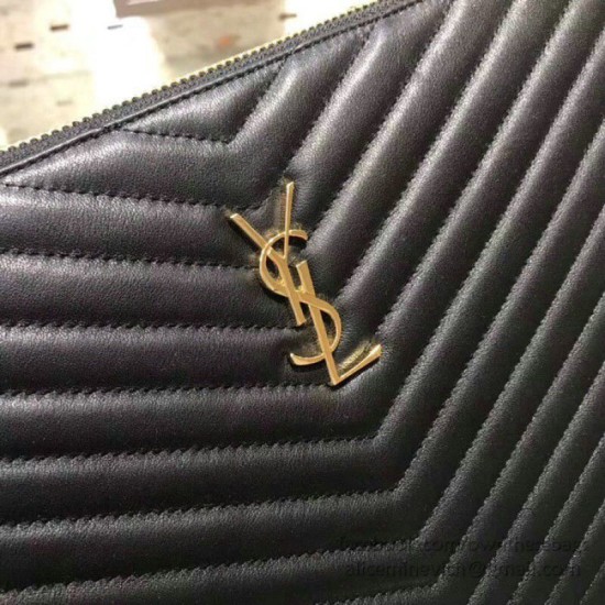 Riproduzione Fedele Pochette Saint Laurent nera con hardware oro imitazioni Replica Alta Qualità Pochette Saint Laurent nera con hardware oro