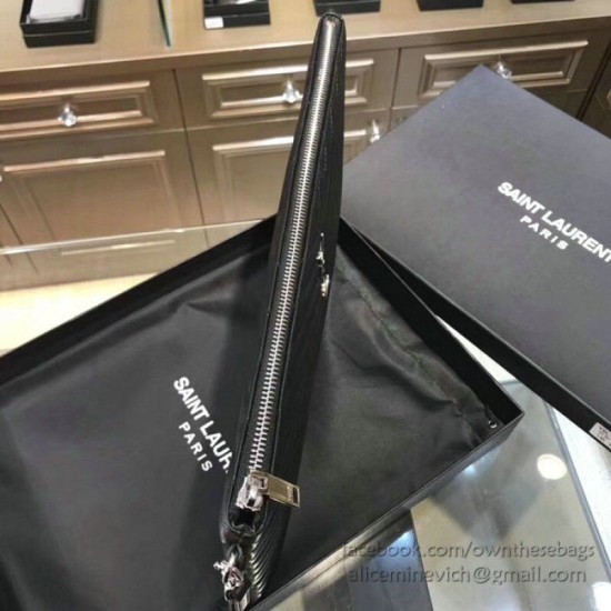 Riproduzione Fedele Dettagli perfetti Pochette Saint Laurent nera con hardware argento imitazioni Replica Alta Qualità Dettagli perfetti Pochette Saint Laurent nera con hardware argento