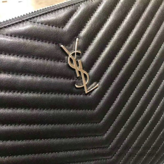 Riproduzione Fedele Dettagli perfetti Pochette Saint Laurent nera con hardware argento imitazioni Replica Alta Qualità Dettagli perfetti Pochette Saint Laurent nera con hardware argento