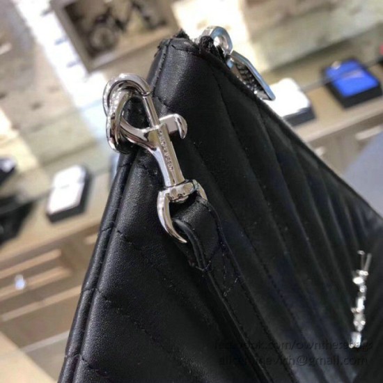 Riproduzione Fedele Dettagli perfetti Pochette Saint Laurent nera con hardware argento imitazioni Replica Alta Qualità Dettagli perfetti Pochette Saint Laurent nera con hardware argento