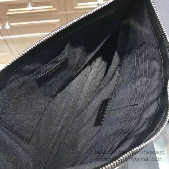 Riproduzione Fedele Dettagli perfetti Pochette Saint Laurent nera con hardware argento imitazioni Replica Alta Qualità Dettagli perfetti Pochette Saint Laurent nera con hardware argento