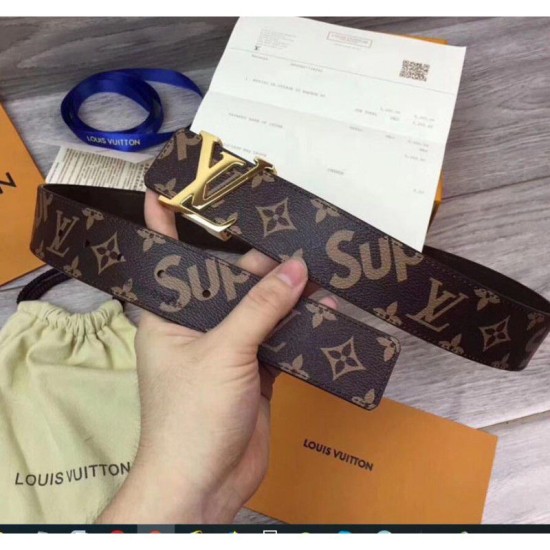 Riproduzione Fedele replica Supreme x Monogram Belt Fibbia in oro marrone imitazioni Replica Alta Qualità Supreme x Monogram Belt Fibbia in oro marrone