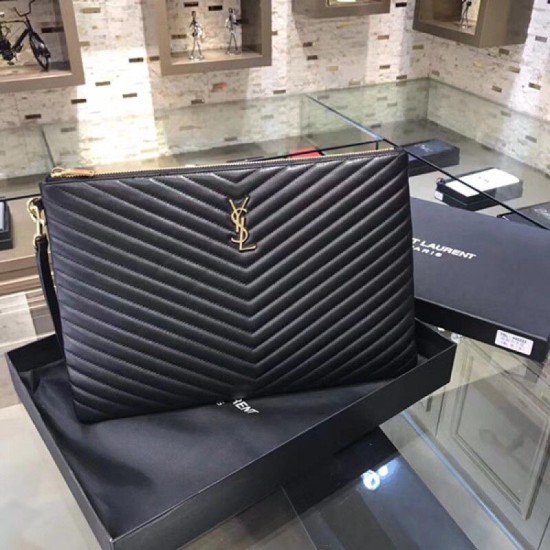 Riproduzione Fedele Pochette Saint Laurent nera con hardware oro imitazioni Replica Alta Qualità Pochette Saint Laurent nera con hardware oro