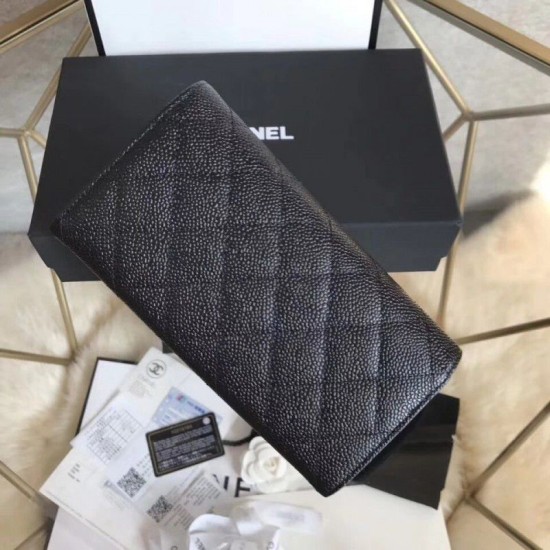 Quilted Lungo Portafoglio Cowhide Nero Quilted Lungo Portafoglio Cowhide Nero