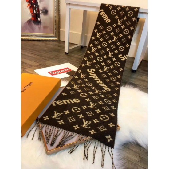 Riproduzione Fedele X Superme Cashmere Sciarpa Caffè imitazioni Replica Alta Qualità X Superme Cashmere Sciarpa Caffè