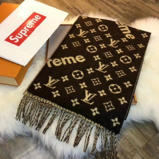 Riproduzione Fedele X Superme Cashmere Sciarpa Caffè imitazioni Replica Alta Qualità X Superme Cashmere Sciarpa Caffè
