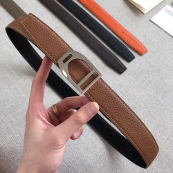 Cintura con fibbia Hermes Etrier Cinturino marrone Clemence 32 MM Cintura con fibbia Hermes Etrier Cinturino marrone Clemence 32 MM