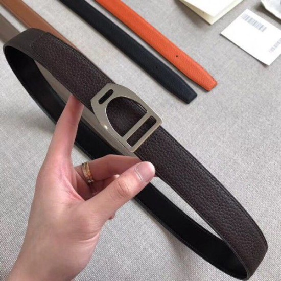 Cloni Firmate Hermes Etrier Cintura con fibbia Cinturino Clemence 32 mm cioccolato imitazioni
