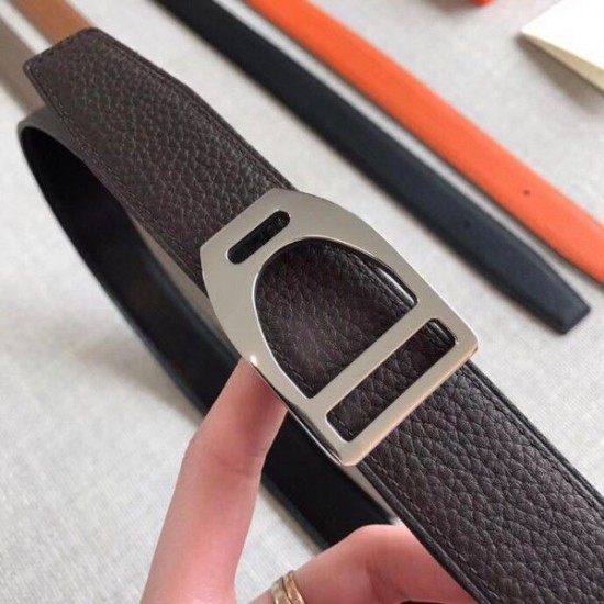 Cloni Firmate Hermes Etrier Cintura con fibbia Cinturino Clemence 32 mm cioccolato imitazioni