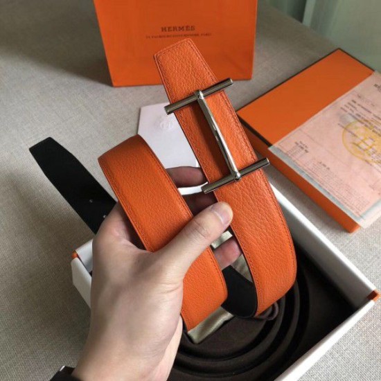 Pari replica Cintura reversibile Hermes H d'Ancre Arancione / Noir Dupe Perfetta Cloni Firmate Pari replica Cintura reversibile Hermes H d'Ancre Arancione / Noir imitazioni