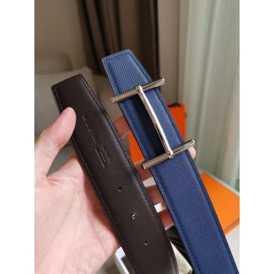 Cloni Firmate Alta gamma replica Cintura reversibile Hermes H d'Ancre Indaco / Nero Epsom imitazioni