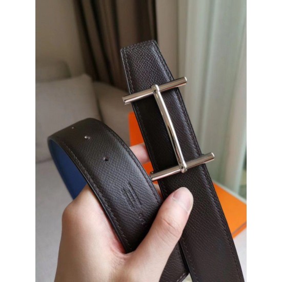 Cloni Firmate Alta gamma replica Cintura reversibile Hermes H d'Ancre Indaco / Nero Epsom imitazioni