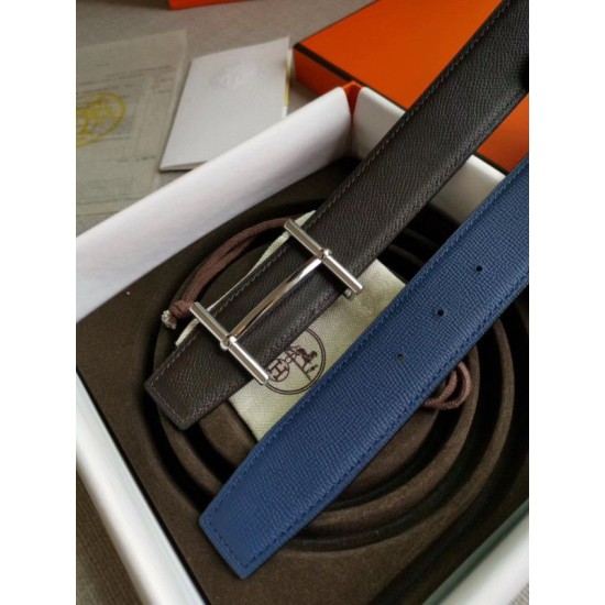 Cloni Firmate Alta gamma replica Cintura reversibile Hermes H d'Ancre Indaco / Nero Epsom imitazioni