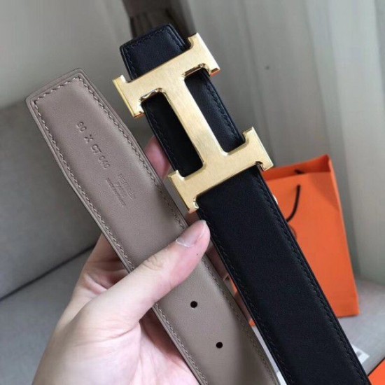 Cloni Firmate replica Cintura reversibile Hermes H Grigio / Nero Swift imitazioni