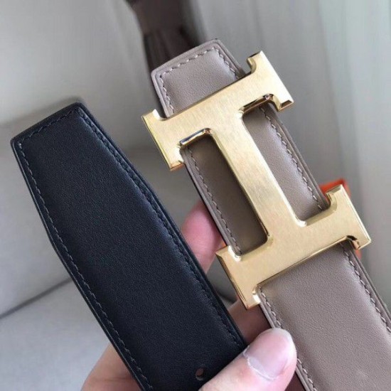 Cloni Firmate replica Cintura reversibile Hermes H Grigio / Nero Swift imitazioni