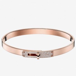 Cloni Firmate Bracciale Hermes Kelly in oro rosa con diamanti imitazioni