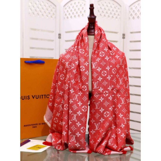 Scialle Monogram Denim 140 Rosso imitazioni perfette