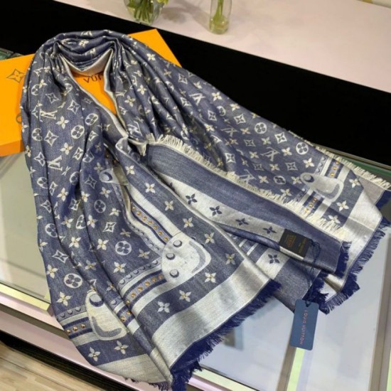 Dettagli perfetti Scialle Monogram Studdy Denim 140 M73698 imitazioni perfette
