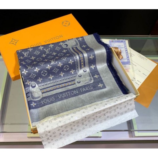 Dettagli perfetti Scialle Monogram Studdy Denim 140 M73698 imitazioni perfette
