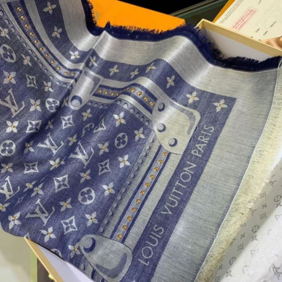 Dettagli perfetti Scialle Monogram Studdy Denim 140 M73698 imitazioni perfette