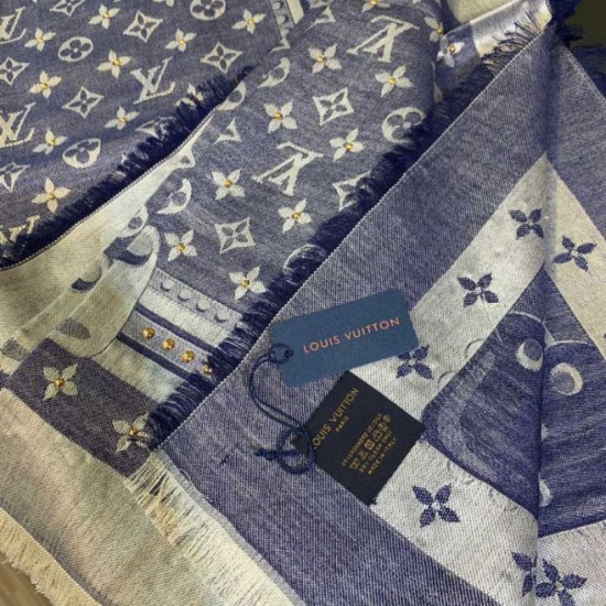 Dettagli perfetti Scialle Monogram Studdy Denim 140 M73698 imitazioni perfette