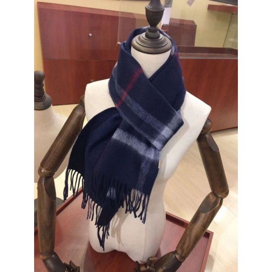 Alta gamma replica Sciarpa Burberry Classic in cashmere double face 30 x 168 Blu scuro imitazioni perfette