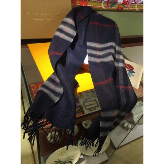 Alta gamma replica Sciarpa Burberry Classic in cashmere double face 30 x 168 Blu scuro imitazioni perfette