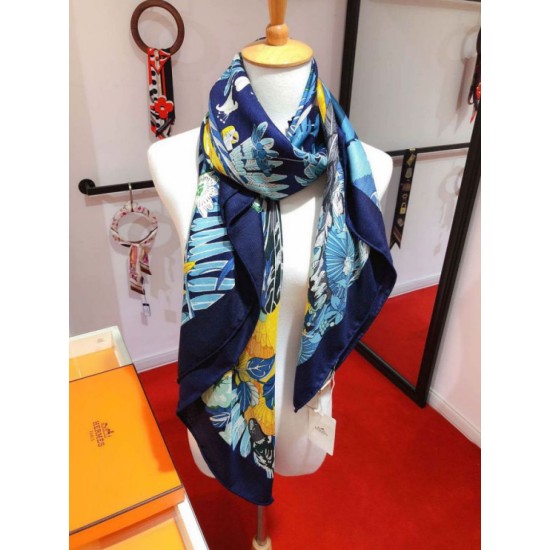 Replica Scialle in seta cashmere paesaggio Hermes 140 blu Outlet Scialle in seta cashmere paesaggio Hermes 140 blu imitazioni perfette