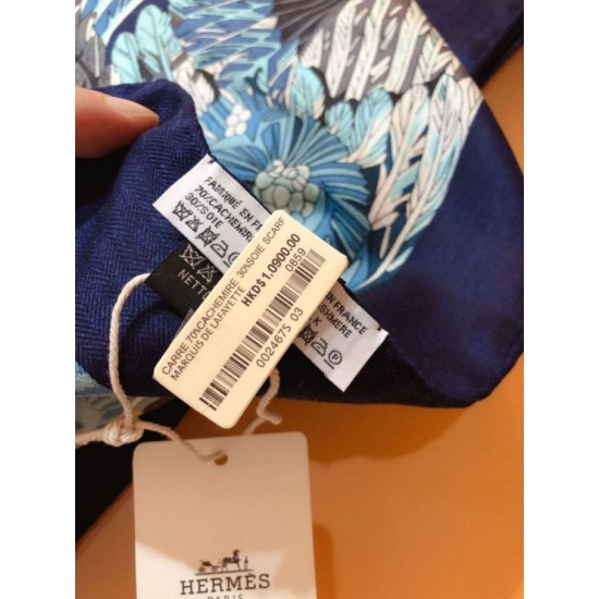 Replica Scialle in seta cashmere paesaggio Hermes 140 blu Outlet Scialle in seta cashmere paesaggio Hermes 140 blu imitazioni perfette