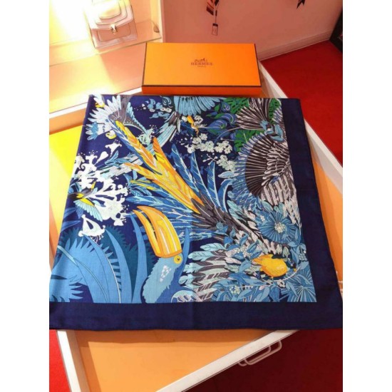 Replica Scialle in seta cashmere paesaggio Hermes 140 blu Outlet Scialle in seta cashmere paesaggio Hermes 140 blu imitazioni perfette