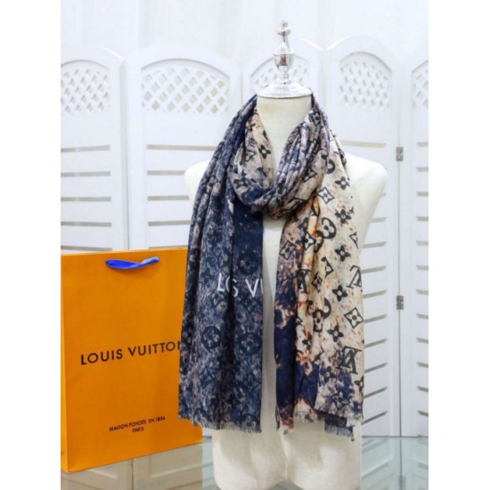 Dettagli perfetti Sciarpa Giant Pop Monogram Cashmere Blu imitazioni perfette