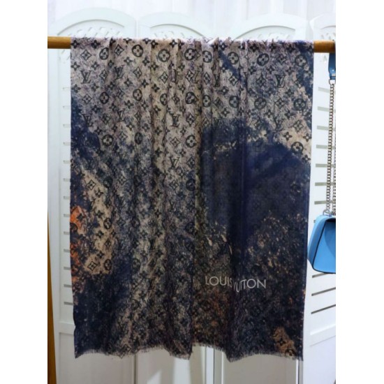 Dettagli perfetti Sciarpa Giant Pop Monogram Cashmere Blu imitazioni perfette