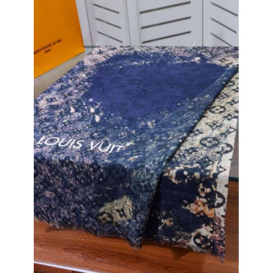 Dettagli perfetti Sciarpa Giant Pop Monogram Cashmere Blu imitazioni perfette
