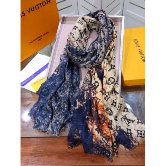 Dettagli perfetti Sciarpa Giant Pop Monogram Cashmere Blu imitazioni perfette