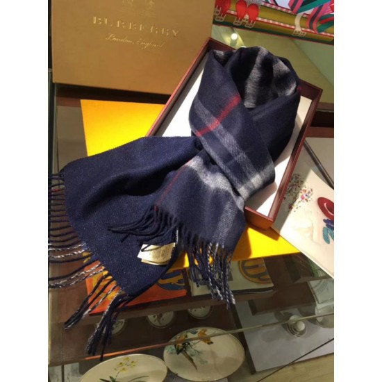 Alta gamma replica Sciarpa Burberry Classic in cashmere double face 30 x 168 Blu scuro imitazioni perfette