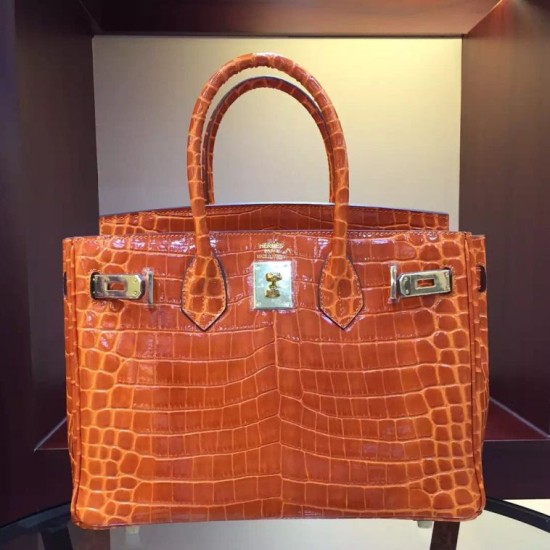 Replica Borse Hermes Birkin 30cm 35CM in pelle di coccodrillo arancione Borse Hermes Birkin 30cm 35CM in pelle di coccodrillo arancione imitazioni perfette
