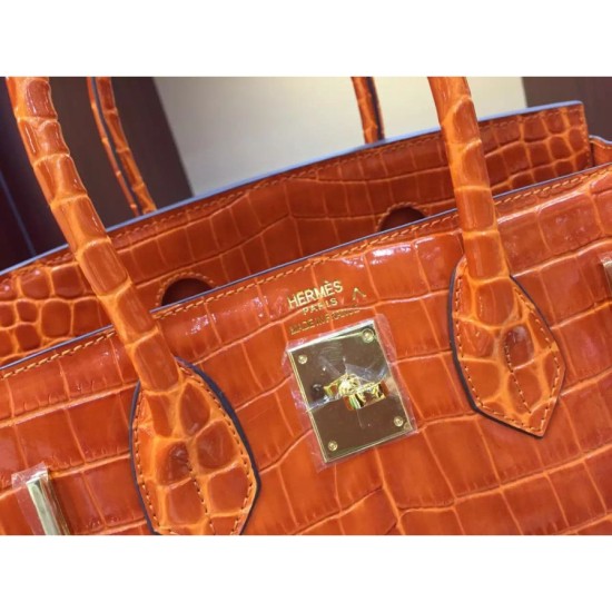 Replica Borse Hermes Birkin 30cm 35CM in pelle di coccodrillo arancione Borse Hermes Birkin 30cm 35CM in pelle di coccodrillo arancione imitazioni perfette