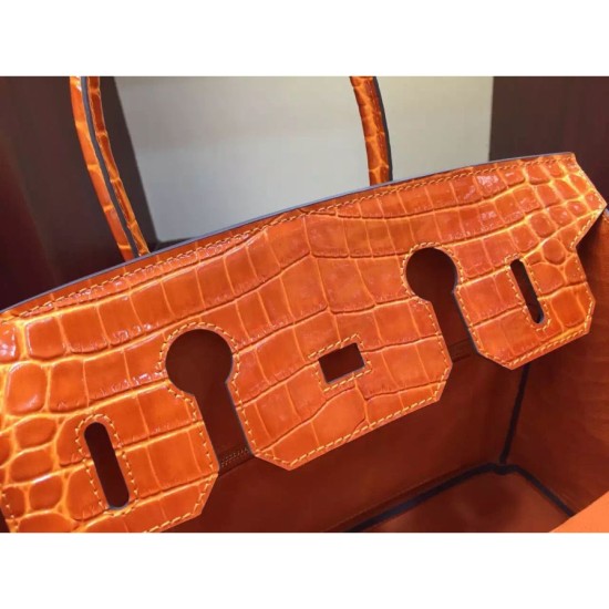 Replica Borse Hermes Birkin 30cm 35CM in pelle di coccodrillo arancione Borse Hermes Birkin 30cm 35CM in pelle di coccodrillo arancione imitazioni perfette