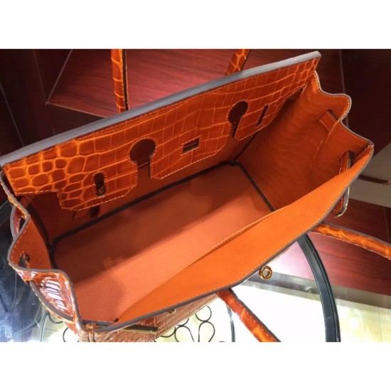 Replica Borse Hermes Birkin 30cm 35CM in pelle di coccodrillo arancione Borse Hermes Birkin 30cm 35CM in pelle di coccodrillo arancione imitazioni perfette