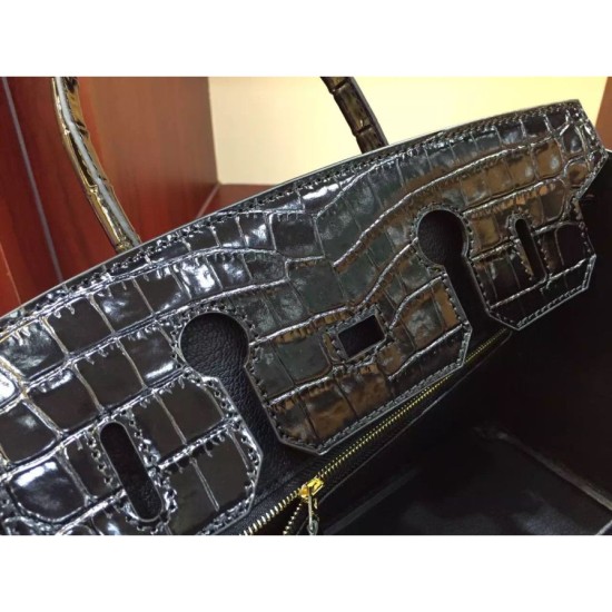 Borse Hermes Birkin 30cm 35CM in pelle nera di coccodrillo imitazioni perfette