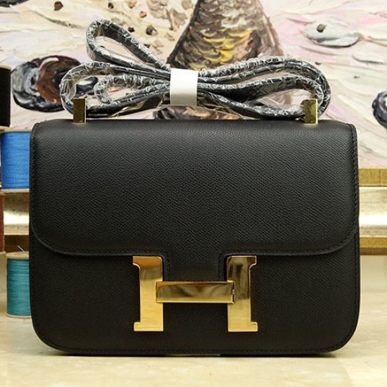 Riproduzione Fedele Borse Hermes Constance in pelle nera Epsom imitazioni Replica Alta Qualità Borse Hermes Constance in pelle nera Epsom