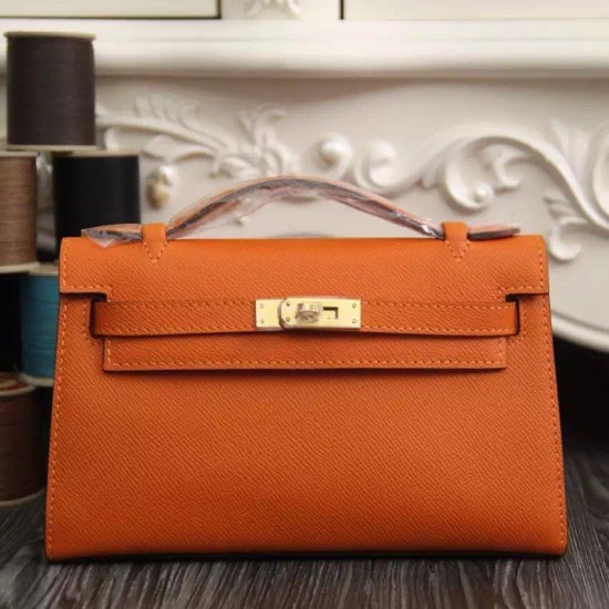 Replica Borse Hermes Kelly Pochette in pelle arancione Epsom Imitazioni Replica perfette Borse Hermes Kelly Pochette in pelle arancione Epsom