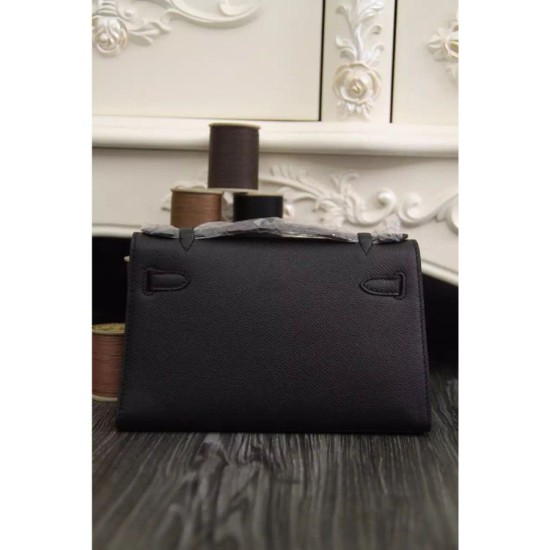 Replica Borse Hermes Kelly Pochette in pelle nera Epsom Imitazioni Replica perfette Borse Hermes Kelly Pochette in pelle nera Epsom