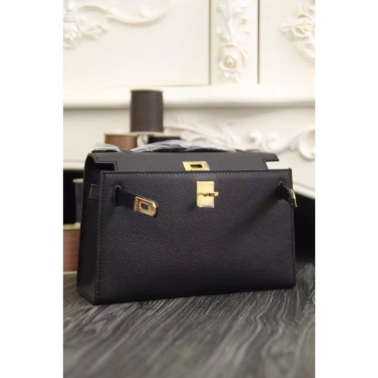 Replica Borse Hermes Kelly Pochette in pelle nera Epsom Imitazioni Replica perfette Borse Hermes Kelly Pochette in pelle nera Epsom