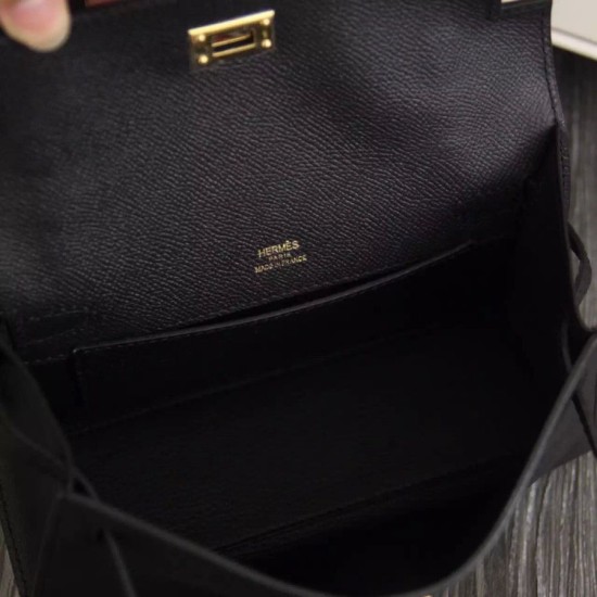 Replica Borse Hermes Kelly Pochette in pelle nera Epsom Imitazioni Replica perfette Borse Hermes Kelly Pochette in pelle nera Epsom