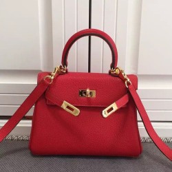 Borse Replica Hermes Kelly 25CM Rosso Clemence Pelle imitazioni perfette