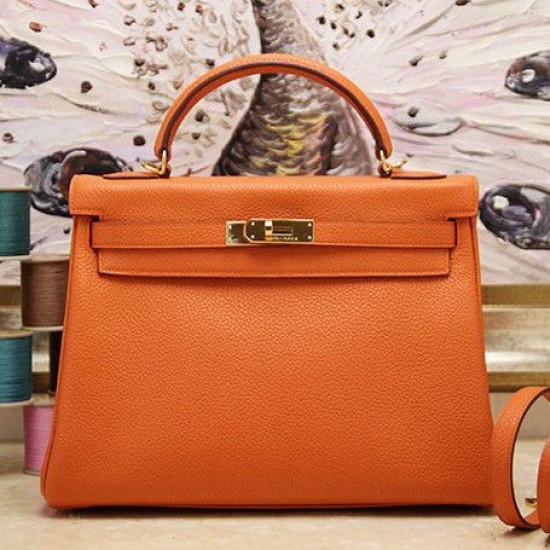 Replica Borsa Kelly Hermes 28cm 32cm arancione Pelle Clemence Borsa Kelly Hermes 28cm 32cm arancione Pelle Clemence imitazioni perfette