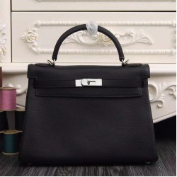 Borsa Kelly Hermes 28cm 32cm  Nero Pelle Clemence imitazioni perfette