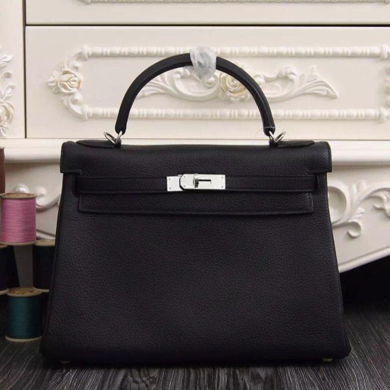 Replica Borsa Kelly Hermes 28cm 32cm Nero Pelle Clemence Borsa Kelly Hermes 28cm 32cm Nero Pelle Clemence imitazioni perfette
